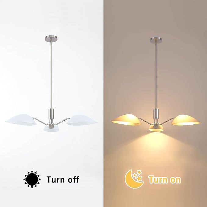 MEXO Modern Glass Chandeliers, Sputnik Chandelier Satin Nickel Pendant Lighting Fixture Glass Shade Ceiling Light for Dining Room Kitchen Island