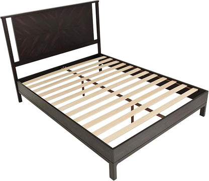 Bme Vivian 14 Inch Deluxe Bed Frame with Headboard, Rustic & Scandinavian Style with Solid Acacia Wood, No Box Spring Needed, 12 Strong Wood Slat Support, Easy Assembly, Queen, Rustic Black