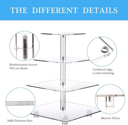 YestBuy 4 Tier Acrylic Cupcake Stand Afternoon Tea Cake Stand Large Cupcake Stand Cupcake Tower Cupcake Holder for Pastry + LED Light String Ideal for Weddings Birthday Bar Party Décor (Blue Light)