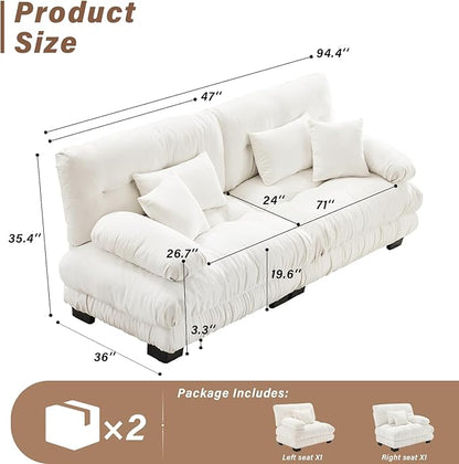 SoarFlash Modern Living Room Velvet Recliner Sofa, Loveseat Sofa for Apartment, Solid Wood Frame, Easy to Install (94.4 inch,White)