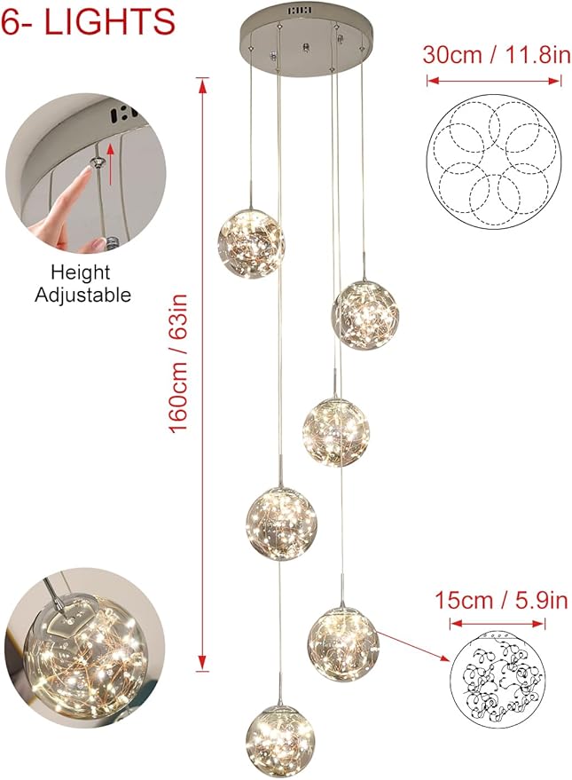 Long Chandeliers for High Ceilings,Modern Crystal Pendant Light,Raindrop Drop Lamp,Hanging Lighting Fixtures for Spiral Staircase,Foyer,Entryway,Living Room