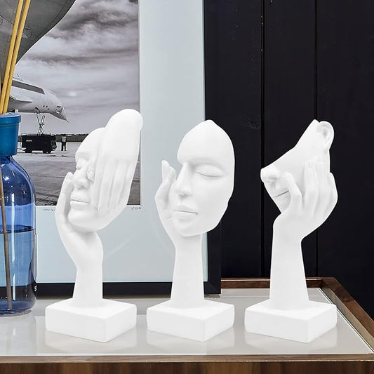 3 Pcs Thinker Statue,Modern Home Resin Sculptures,Decorative Objects Collectible Figurines for Home Office Bookshelf Desktop Decor(White)