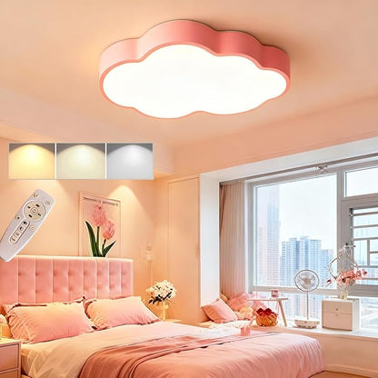 Modern Kids Room Ceiling Light,Close to Ceiling Light Fixtures with Remote Led Ceiling Lamp,Ceiling Lighting Fixture for Kids Bedroom/Kindergarten/Hallway/Balcony (Pink, 19in)