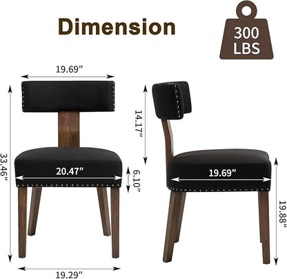 Upholstered Wooden Farmhouse Dining Chairs Set of 6, Mid-Century Modern Fabric Dining Room Chairs with Wood Legs, Curved Backrest Kitchen Armless for Living Room, Black