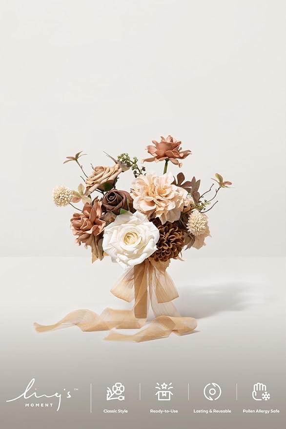 Ling's moment Gold Sparrow Bridesmaid Bouquet, Wedding Bouquets for Bridesmaids, 7 Inch Bridal Bouquets for Bridesmaids, Wedding, Ceremony, Anniversary, etc.