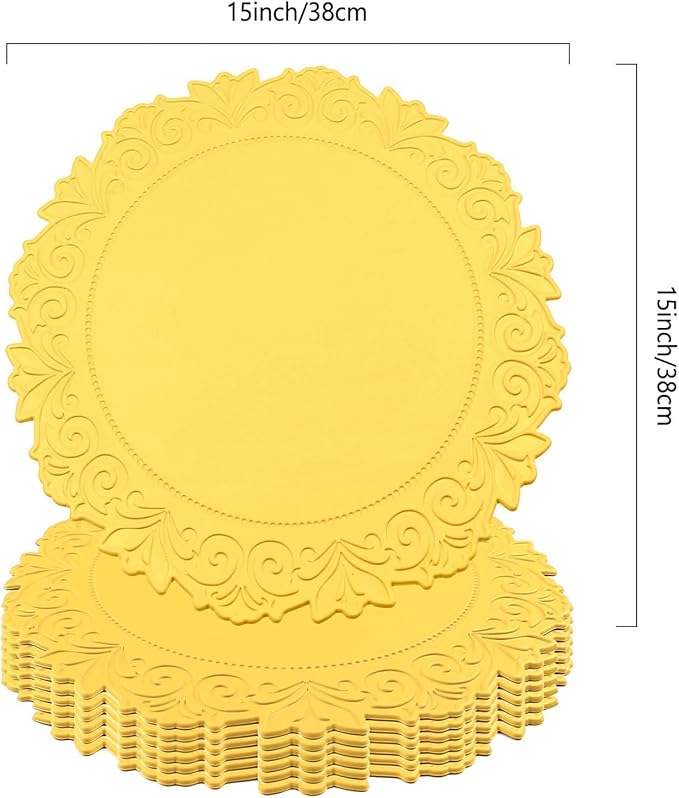 Noctiflorous Round Faux Leather 15 Inch Placemats Set of 6 Waterproof Wipeable Heat Resistant Tablemat for Dining Table Kitchen Non Slip Washable Oilproof Table Place Mat(Mango Yellow, 6)