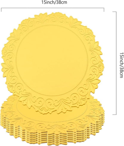 Noctiflorous Round Faux Leather 15 Inch Placemats Set of 6 Waterproof Wipeable Heat Resistant Tablemat for Dining Table Kitchen Non Slip Washable Oilproof Table Place Mat(Mango Yellow, 6)