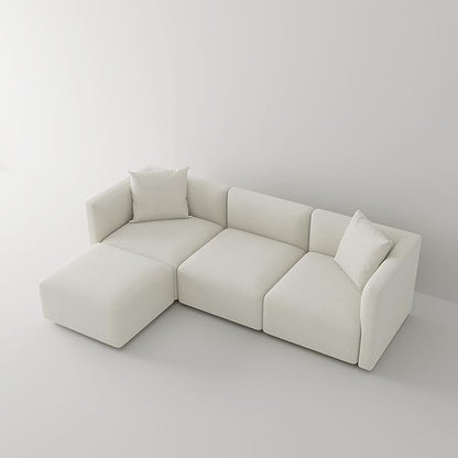 Acanva Luxury L-Shaped Upholstery Convertible Modular Sectional Sofa, Contemporary Reversible Couch with Chaise Lounge for Living Room, Apartment, Linen-Like Cream