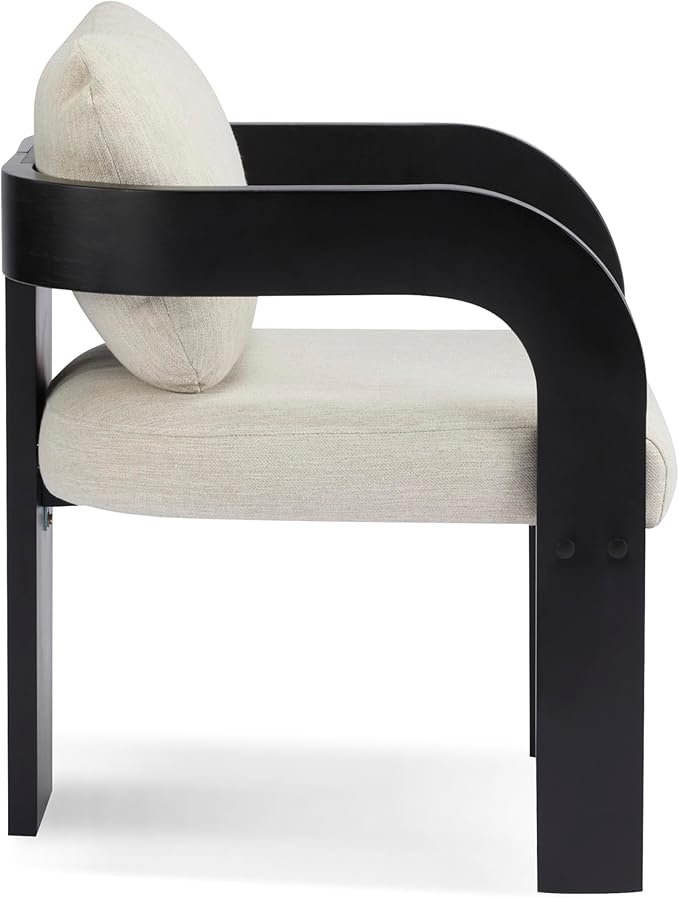 Christopher Knight Home Yorick Modern Dining Chair Set of 2 with Cushion, Solid Wood Dining Room Set, Curved Backrest Kitchen Side Chair, Living Room Comfy Extra Seat, Black+Beige