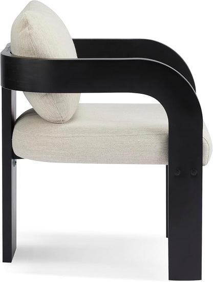 Christopher Knight Home Yorick Modern Dining Chair Set of 2 with Cushion, Solid Wood Dining Room Set, Curved Backrest Kitchen Side Chair, Living Room Comfy Extra Seat, Black+Beige