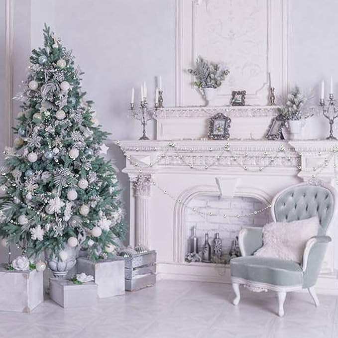 Christmas Tree Beads Garland Decoration,66 Feet Silvery Pearl Strands Chain for Christmas Tree Decor,Crafts and Holiday Décor