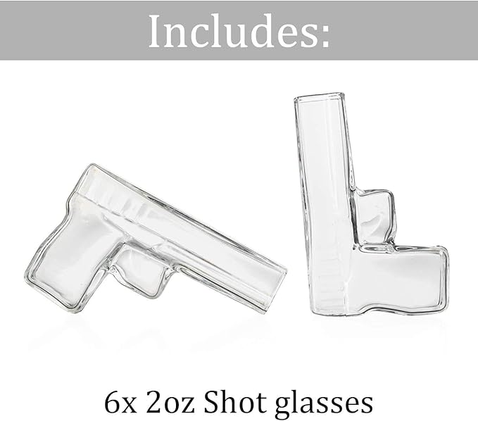 Pistol Whiskey Decanter Set & 6 Pistol Glasses - Unique Whiskey Set for Home Bar, Bourbon Gifts for Men, Birthday Gift for Dad, Liquor Dispenser, Personalized Gifts for Men - Carrying Case Included