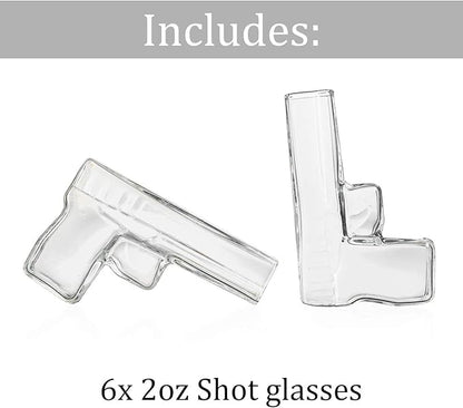 Pistol Whiskey Decanter Set & 6 Pistol Glasses - Unique Whiskey Set for Home Bar, Bourbon Gifts for Men, Birthday Gift for Dad, Liquor Dispenser, Personalized Gifts for Men - Carrying Case Included