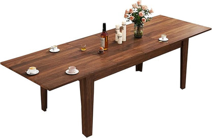 71''- 106'' Extendable Dining Room Table, Expandable Dining Table, Modern Large Table, for 6-10 Person, Walnut Brown