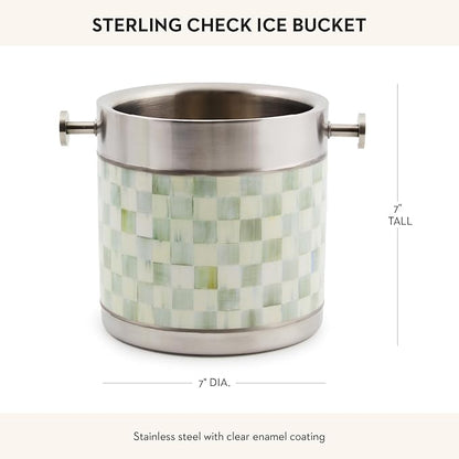 MACKENZIE-CHILDS 3260 Ice Bucket, Decorative Stainless-Steel Bucket and Ice-Cube Bin, Gray-and-White Sterling Check