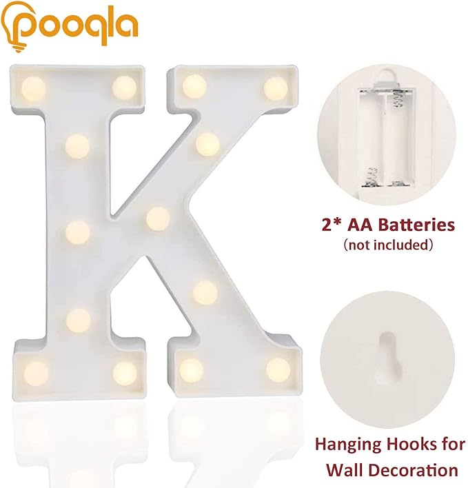 Pooqla LED Marquee Letter Lights Sign, Light Up Alphabet Letter for Home Party Wedding Decoration K