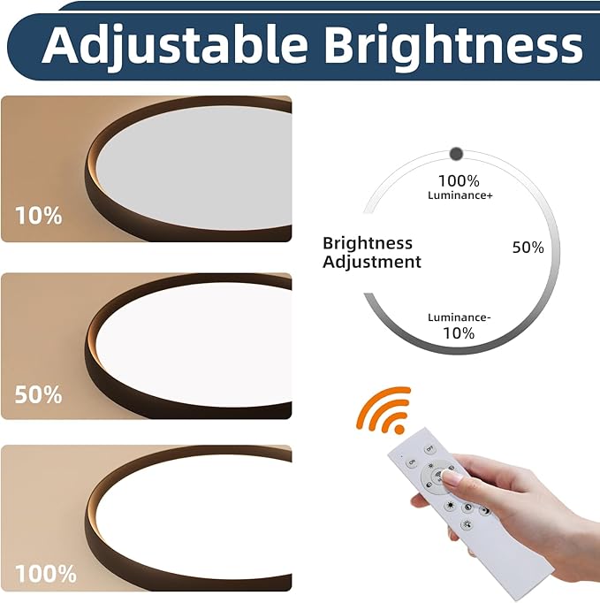19inch Black LED Ceiling Light Fixture, Ultra-Thin Modern Flush Mount Ceiling Lamp, Dimmable 3000K-6000K, 40W, Minimalist Round Bedroom Light for Living Room, Dining Room, Hallway, Bathroom