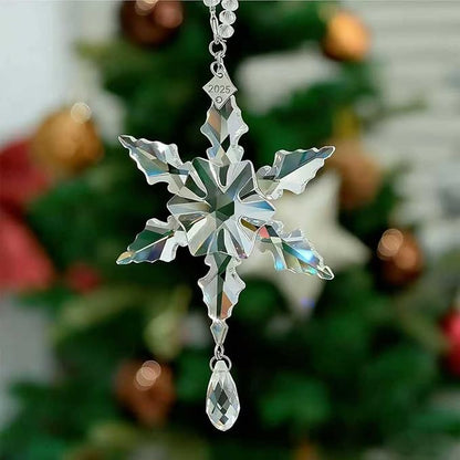 2025Annual Christmas Ornaments Crystal Snowflake Star - Christmas Tree Ornaments Pendant Sun Catcher Home Hanging Decor (2025 White Crystal 2 Layers)