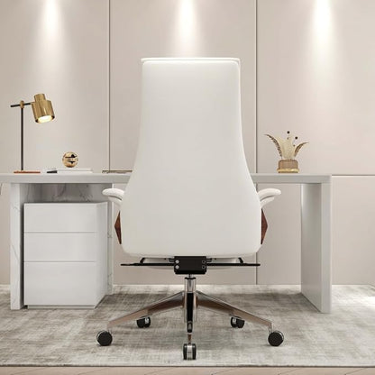 homary Modern Home Executive Office Chair, High Back Adjustable Swivel Chair Faux Leather Ergonomic Task Chair with Adjustable Height & Rolling Base, White