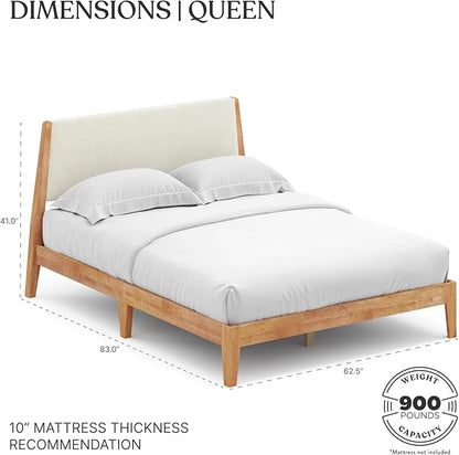 DG Casa Vandermark Solid Wood Easy Install Queen Bed Frame with Unique Headboard and Wooden Slat Support Included No Box Spring Required - Beige Walnut