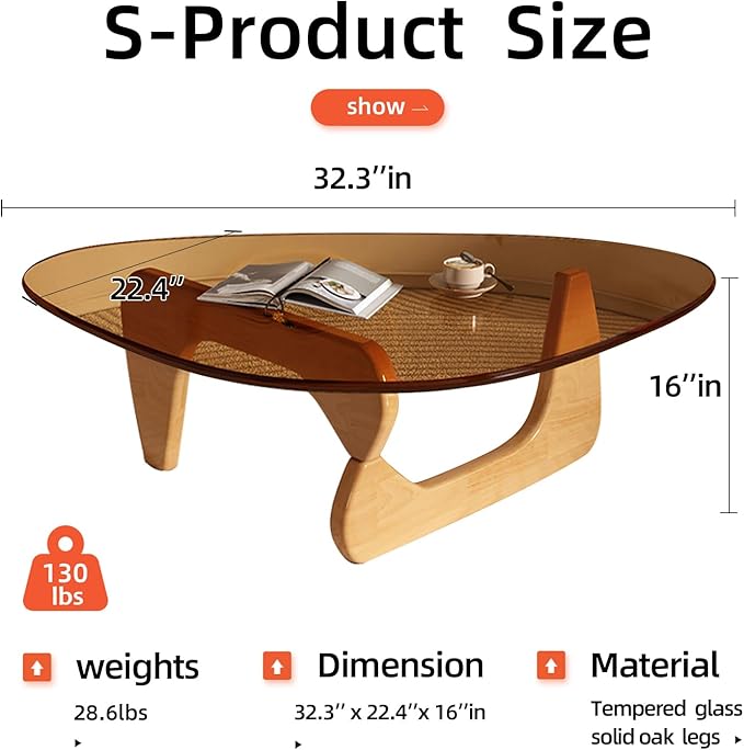 Modern Glass Coffee Table for Living Room, Small mid Century Coffee Table, Stylish Coffee Tables, Suitable for Bedroom Living Room Reception Office Tables（Wood/Brown，Small）