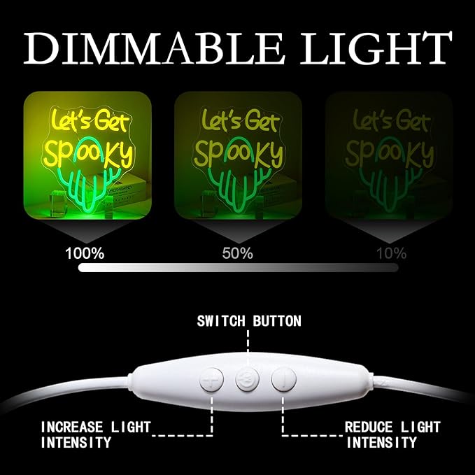 LUCUNSTAR Let’s Get Spooky Neon Sign Halloween Neon Signs for Wall Decor Led Lights with USB Powered Halloween Ghost Wall Decoration for Bedroom Bar Party Man Cave Club Pub Door Gifts