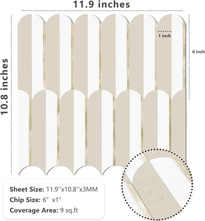 Vamos Tile Peel and Stick Backsplash Seamless Tile for Kitchen,White and Essaouira White Grey PVC Mixed Light Gold Self Adhesive Fish Scale Metal Mosaic Tiles (10 Sheets)