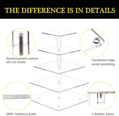 YestBuy Cupcake Stand - Premium Cupcake Holder - Acrylic Cupcake Tower Display - Cady Bar Party Décor - 5 Tier Acrylic Display for Pastry + LED Light String - Ideal for Weddings, Birthday Parties