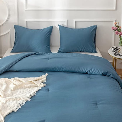 CLOTHKNOW Blue Comforter Set Twin/Twin XL 3Pcs Lake Blue Bedding Comforter Sets Grayish Blue Comforter Twin
