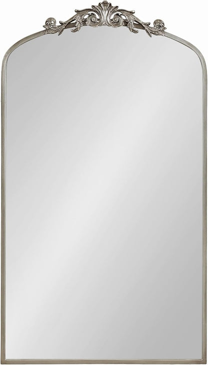 Kate and Laurel Arendahl Glam Arched Tall Panel Mirror; 24 x 42; Silver; Traditional Baroque Large Body Wall Mirror with Ornate Garland Inspired Crown