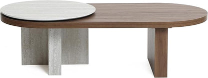 LuxenHome Oval Coffee Table, 47'' Mid Century Modern Walnut Finish Coffee Table for Living Room, Home Or Office, Farmhouse Travertine-Style Unique Wood Accent Center Tables for Small Space