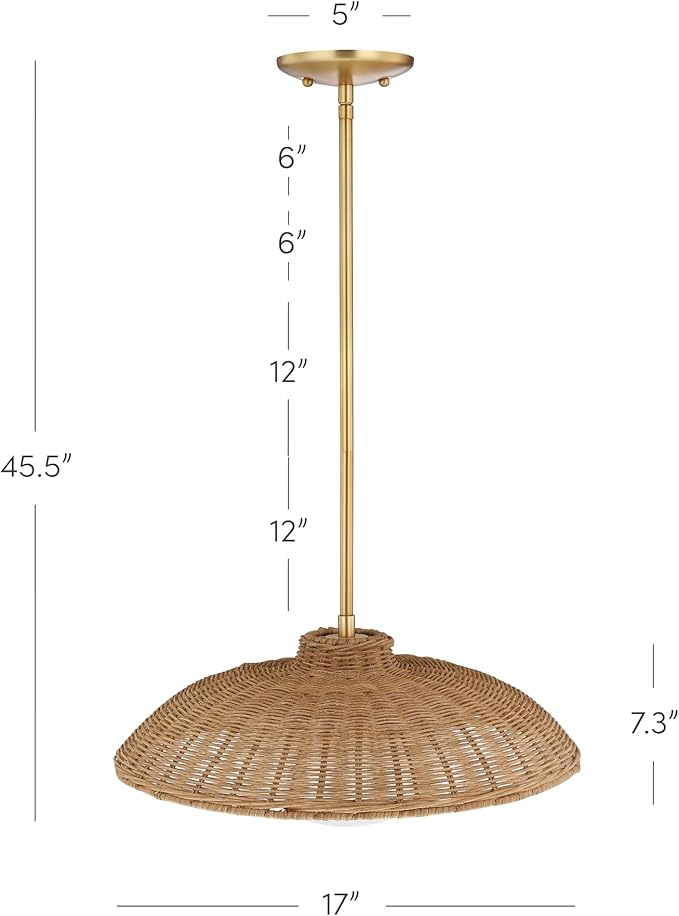 Nathan James Belleville Boho Rattan Pendant Light, Sloped Ceiling Pendant Light with Rattan Shade