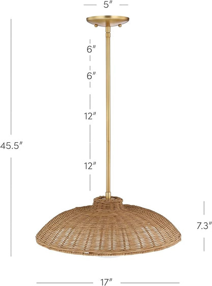 Nathan James Belleville Boho Rattan Pendant Light, Sloped Ceiling Pendant Light with Rattan Shade