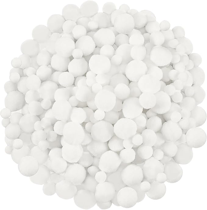 UPINS Christmas Pom Poms Balls, 600 Pieces Light White Pompoms Pom Poms for Crafts Making DIY Holiday Christmas Decorations Supplies (3 Size )