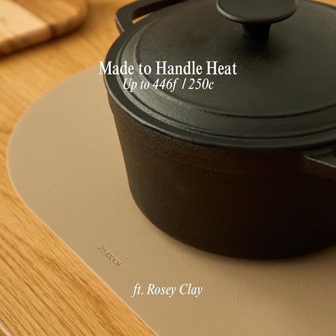 Clay Pink Oval Silicone Placemats Set of 6 – Heat Resistant, Waterproof, Easy to Clean Non-Slip Modern Dining Table Mats – Premium Leather Textured Japandi Kitchen Decor