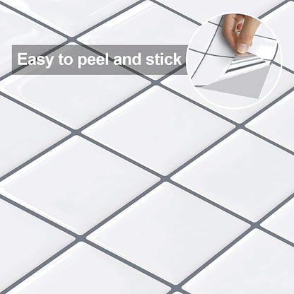 Alwayspon 10 Sheets 10"x10" White 3D Vinyl Backsplash Tiles, Self-Adhesive Peel and Stick Wall Tile Stickers Stick on Subway Tiles for Kitchen Bathroom Wall