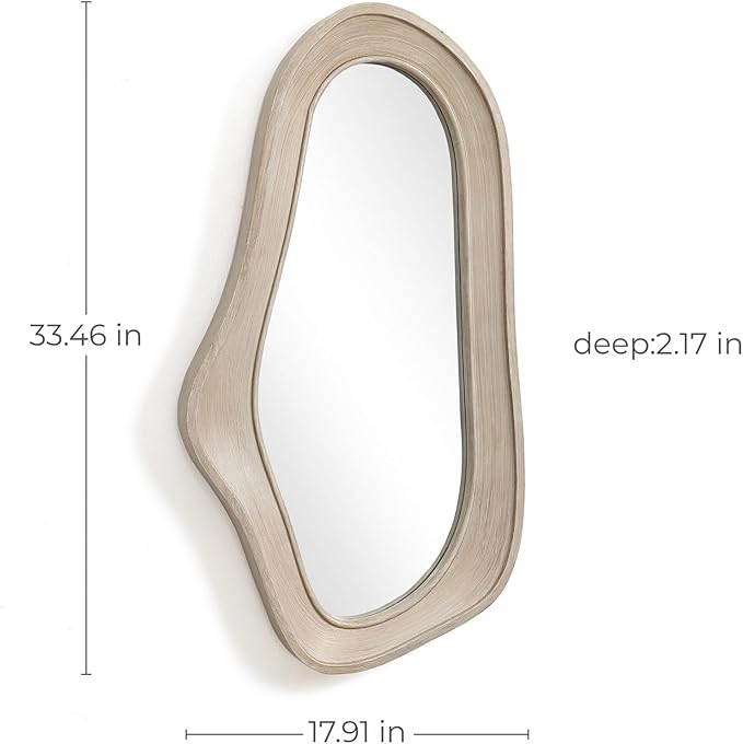 LuxenHome Irregular Asymmetrical Wall Mirror for Living Room Bathroom Entryway, Large Solid Wood Framed Wall Mounted Modern Decorative Vanity Mirror, Hanging Sculptures Accent for Office Home Decor