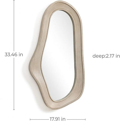 LuxenHome Irregular Asymmetrical Wall Mirror for Living Room Bathroom Entryway, Large Solid Wood Framed Wall Mounted Modern Decorative Vanity Mirror, Hanging Sculptures Accent for Office Home Decor