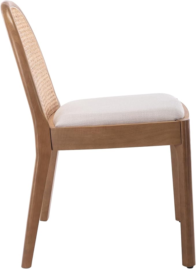 Upholstered Wooden Dining Chairs Set of 4, Farmhouse Kitchen & Dining Room Chairs with Cane Back, Accent Dining Table Chairs Beige Linen Seat for Kitchen/Restaurant/Living Room, Beige