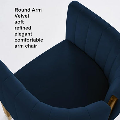 Velvet Fluted Accent Chair for Living Room with Wood Frame, High Resilience Foam, Elegant Modern Armchair (Blue)