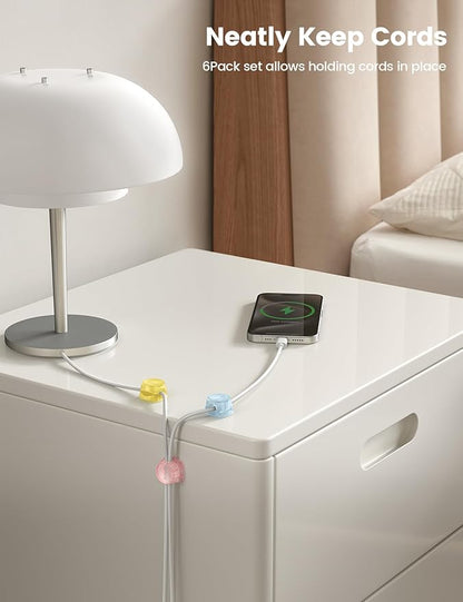 6 Pack Cord Organizer, Desk Accessories - Lamicall Colourful Cable Management, Home Office Workspace Organization Accessories, Nightstand Wire Keeper Desk Decor, Dorm Room Essentials Desktop Gadgets