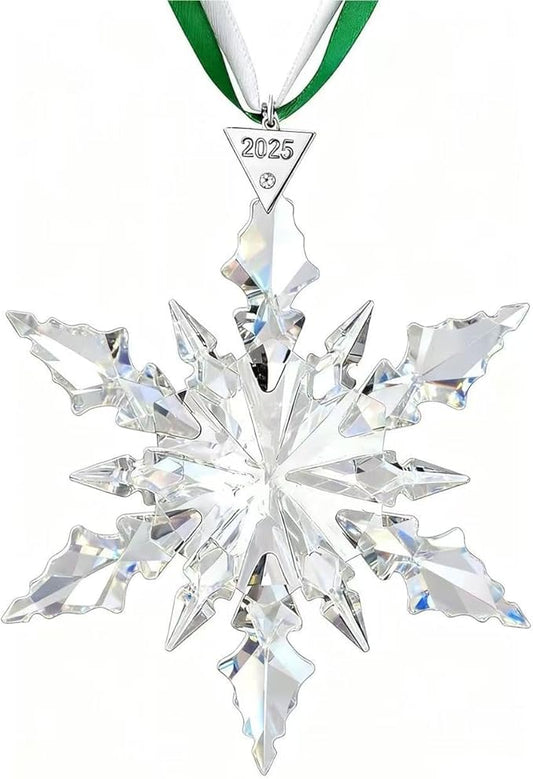 2025 Annual Christmas Ornaments Crystal Snowflake Star - Christmas Tree Ornaments Pendant Crystal Sun Catcher Home Hanging Decor (White 2025)