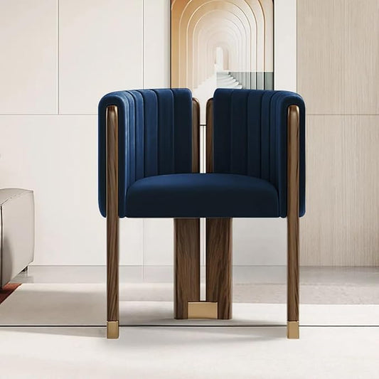 Velvet Fluted Accent Chair for Living Room with Wood Frame, High Resilience Foam, Elegant Modern Armchair (Blue)