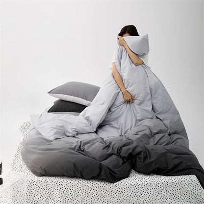 Pureant White Grey Gradient Comforter Sets Full Women Men Solid White and Grey Bedding Comforters Cotton Modern Plain Dark Gray Gradient Quilts Watercolor Art Bedding Soft Sliver Grey Blankets Warm