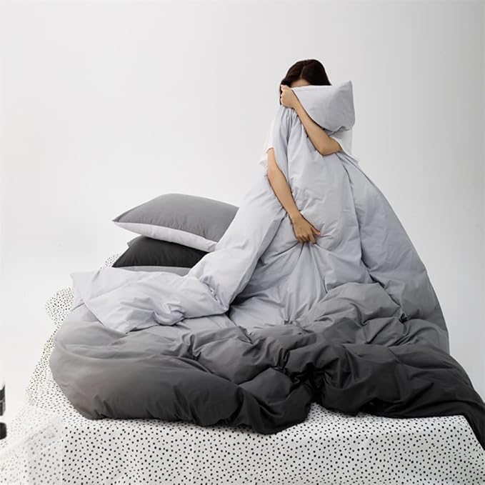 Pureant White Grey Gradient Comforter Sets King Women Men Solid White and Grey Bedding Comforters Cotton Modern Plain Dark Gray Gradient Quilts Watercolor Art Bedding Soft Sliver Grey Blankets Warm