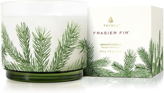 Thymes Frasier Fir Candle - Heritage Pine Needle Luminary Scented Candles - Elegant Pine Candle - Crisp Siberian Fir, Cedarwood & Sandalwood - Holiday Candles - Christmas Decor (Small, 7.5 oz)