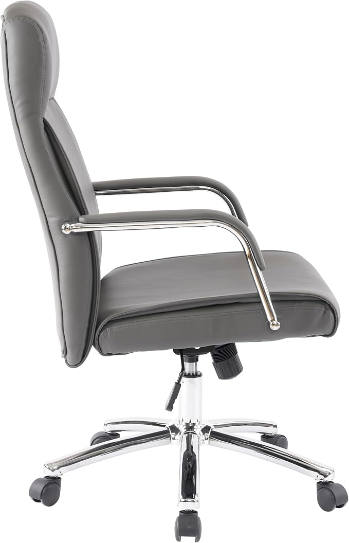 Mid-Back Ergonomic Leather Office Chair, Modern Upholstered Executive Desk Chair with Gold Frame Armrest Computer Task Chair (Slate Gray)