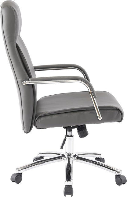 Mid-Back Ergonomic Leather Office Chair, Modern Upholstered Executive Desk Chair with Gold Frame Armrest Computer Task Chair (Slate Gray)
