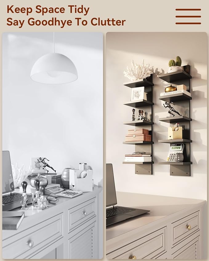 IBUYKE 5 Tier Wall Shelf Unit,Black Vertical Shelf,Floating Storage Shelf,Decorative Wall Mount Vertical Shelving for Home, Bedroom,Living Room,Office Decor WBC009B-2