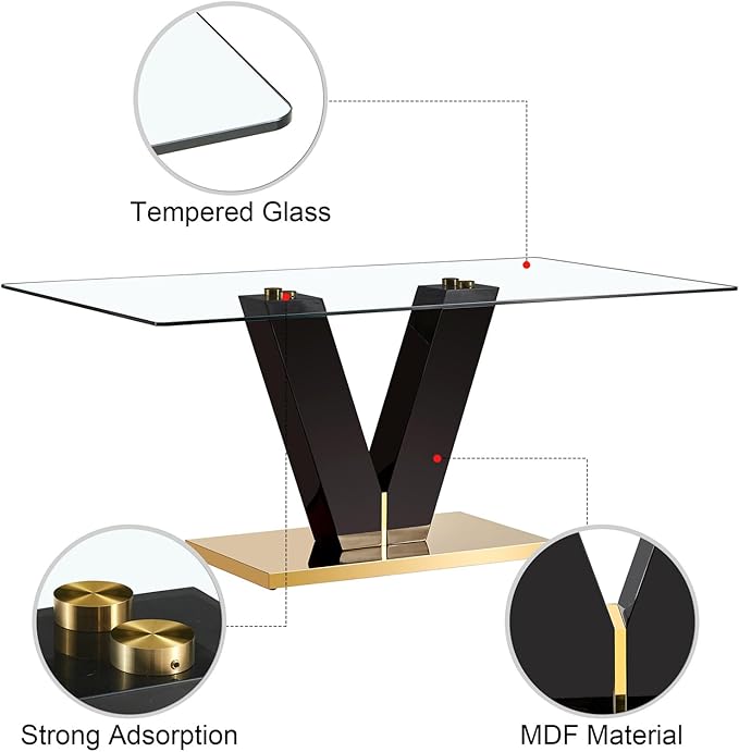 Glass Dining Table Set for 8, 71" Modern Dining Table Set for 8, Dining Tables and 8 PU Chairs, Dining Room Table Set for 8 for Home